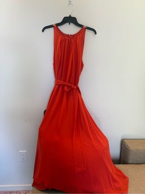 Tahari Vibrant Red Midi Dress with Waist Tie